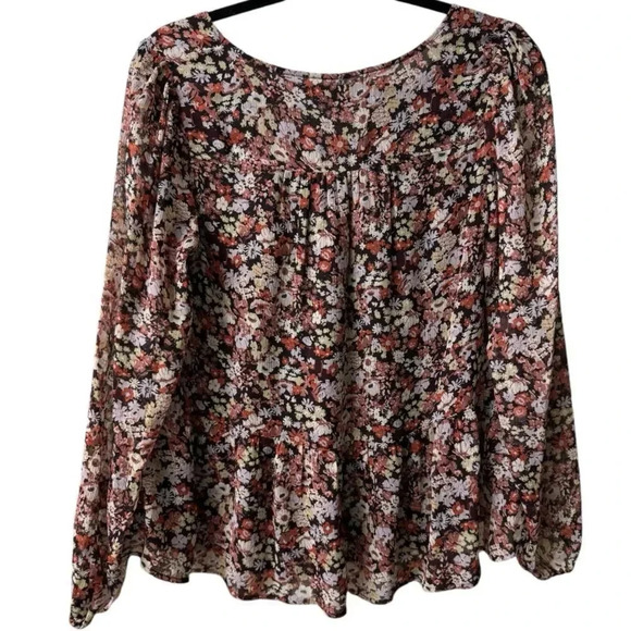 Loft Floral Fall Maroon Long Sleeve Blouse  Size Small - Picture 2 of 5